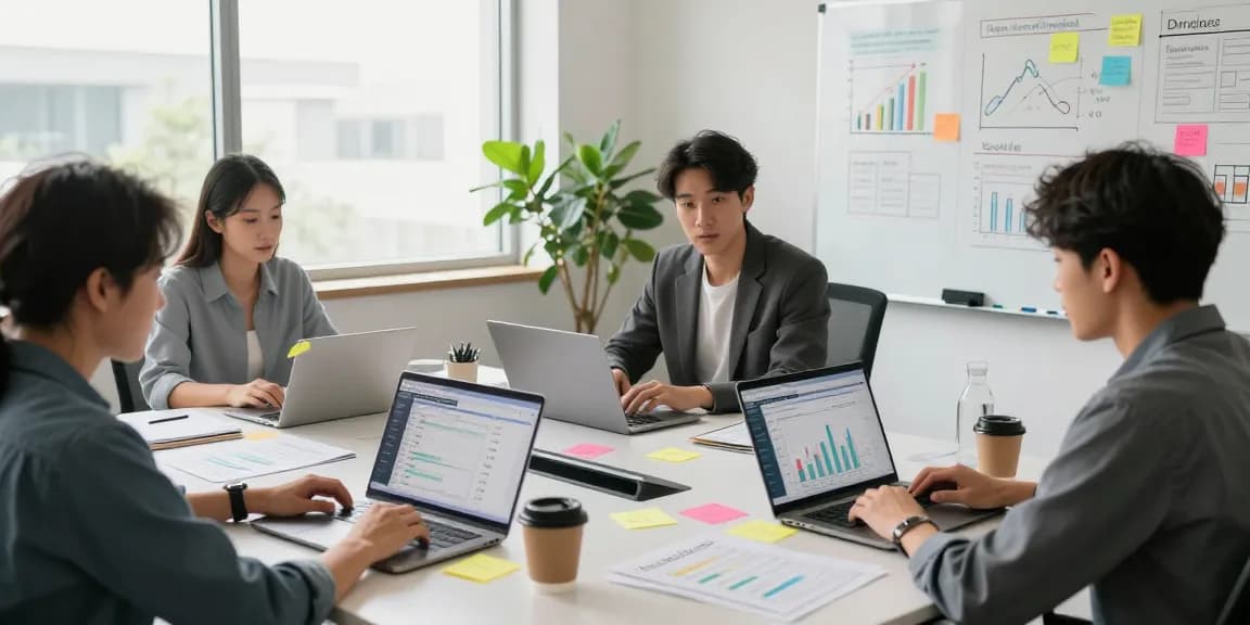 SEO specialists at https://landings.md analyzing traffic data in a modern workspace.