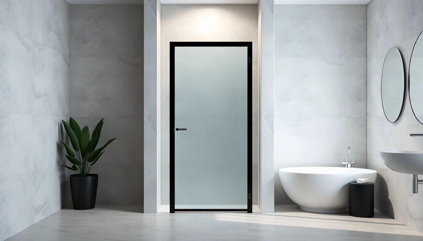Enhance your space with a stylish black shower door in a modern bathroom setting.