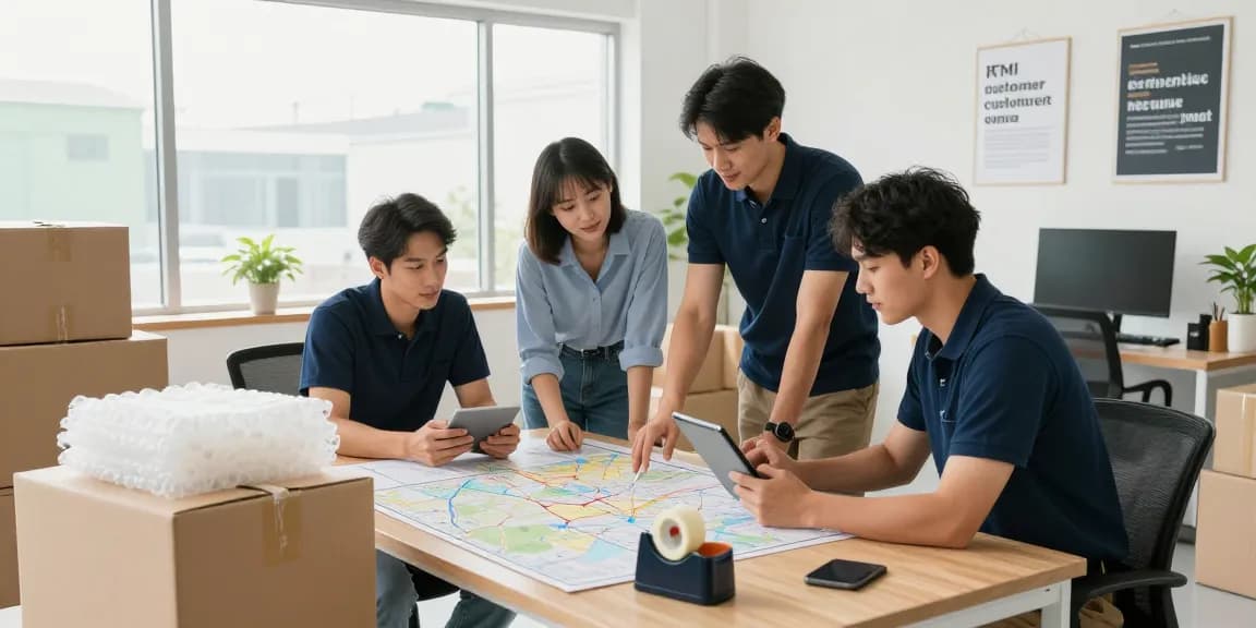 Moving professionals at work in an organized office with packing materials, showcasing the reliability of https://ucuzatasin.com.tr.