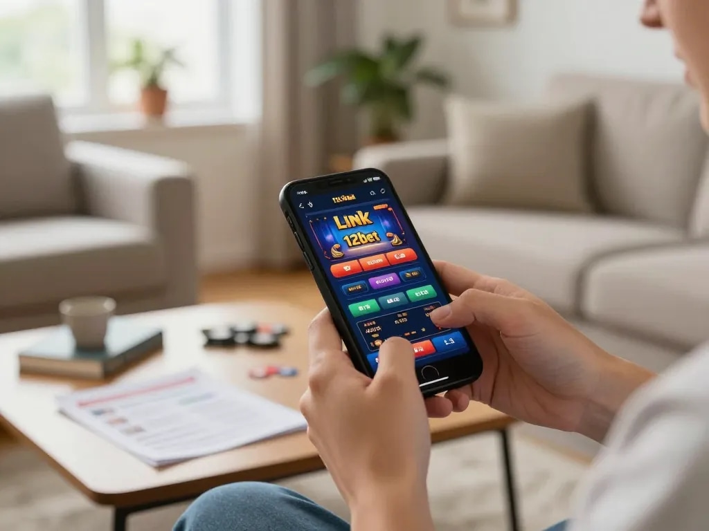 Đặt cược trên ứng dụng casino di động Link 12bet trong một phòng khách ấm cúng
