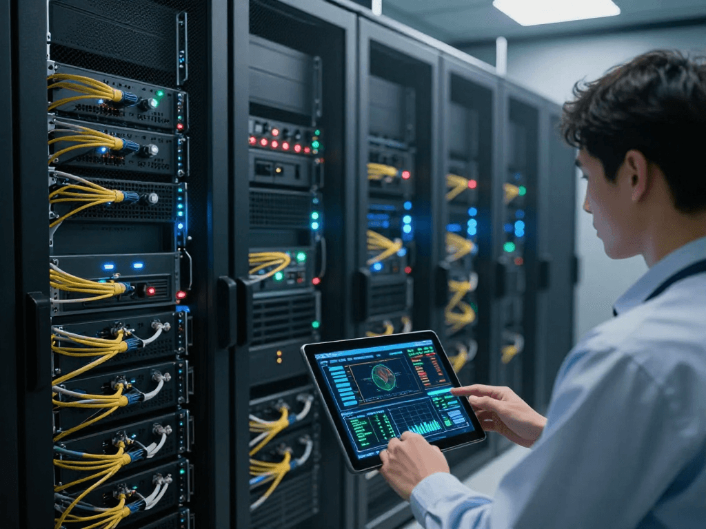 IPTV UK - Cutting-edge technology in cloud computing and digital services showcased through high-performance servers and analytics.