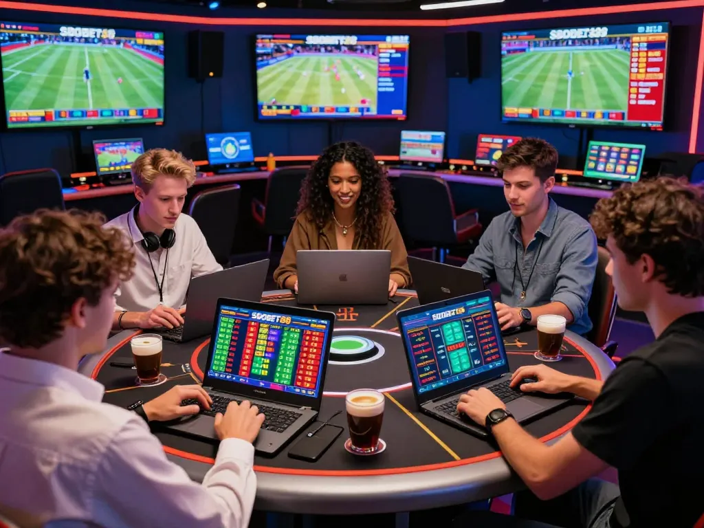 Engaged players enjoying SBOBET88 live betting experience in a vibrant online gaming environment.