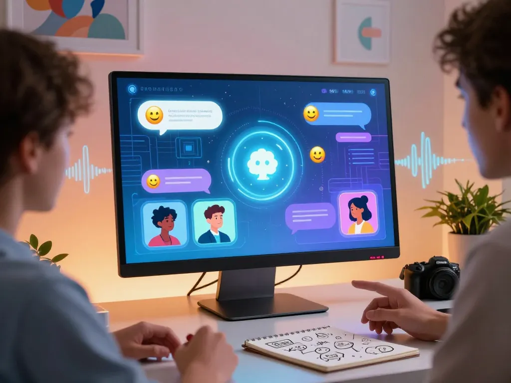 User engaging in a porn ai chat with an interactive AI chatbot on a futuristic screen.