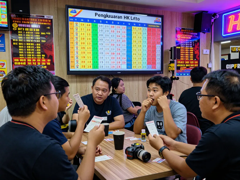 Pemain yang terlibat dengan gembira mengikuti hasil Pengeluaran HK Lotto di aula permainan yang berwarna-warni.
