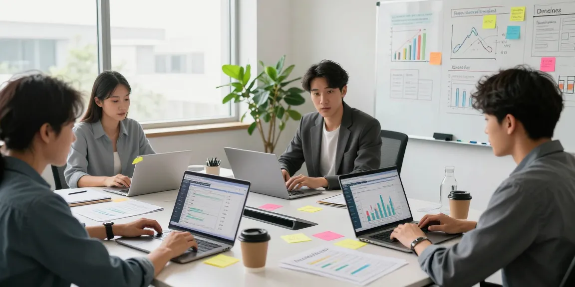 SEO specialists at https://landings.md analyzing traffic data in a modern workspace.