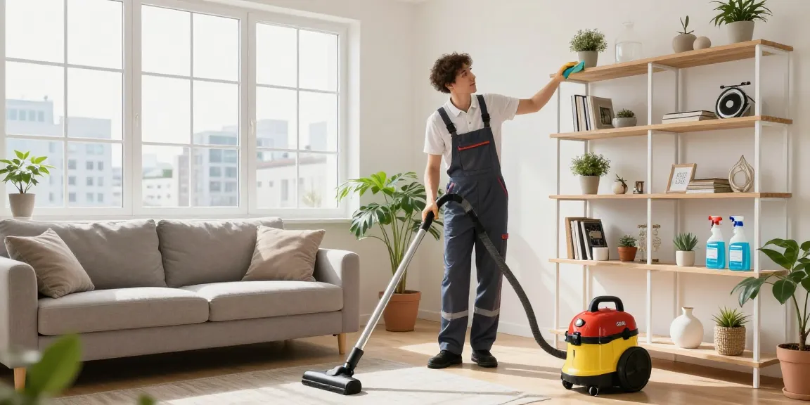 Professional cleaning in a bright living room by a reinigungsfirma schweiz, showcasing meticulous attention to detail and a spotless environment.