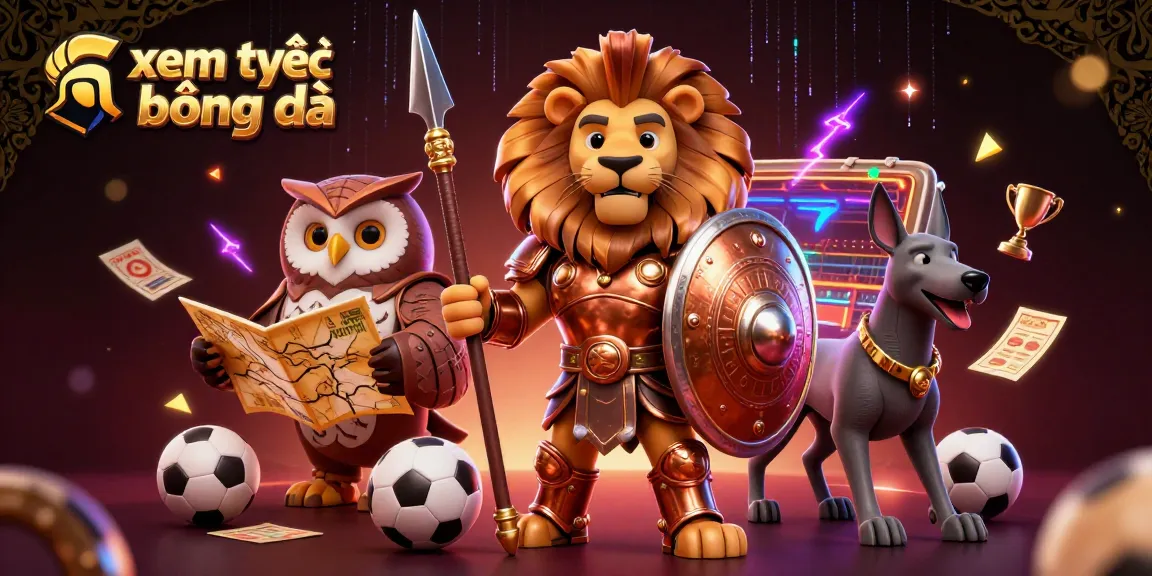 xem trực tiếp bóng đá in a vibrant scene with Spartan lion, owl strategist, and greyhound surrounded by betting elements.