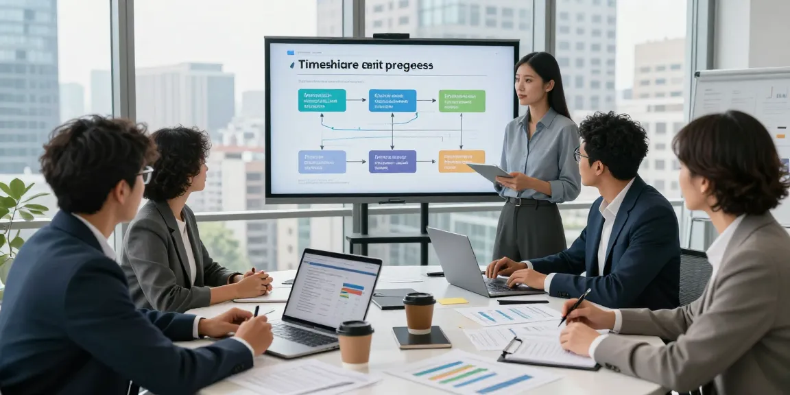 Discussing how can you get rid of a timeshare during a professional meeting with diverse team members and strategic visuals.