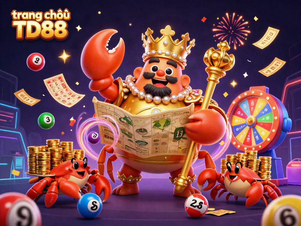 Experience the vibrant gaming world at trang chủ TD88 with a lively golden crab emperor and dynamic gaming elements.