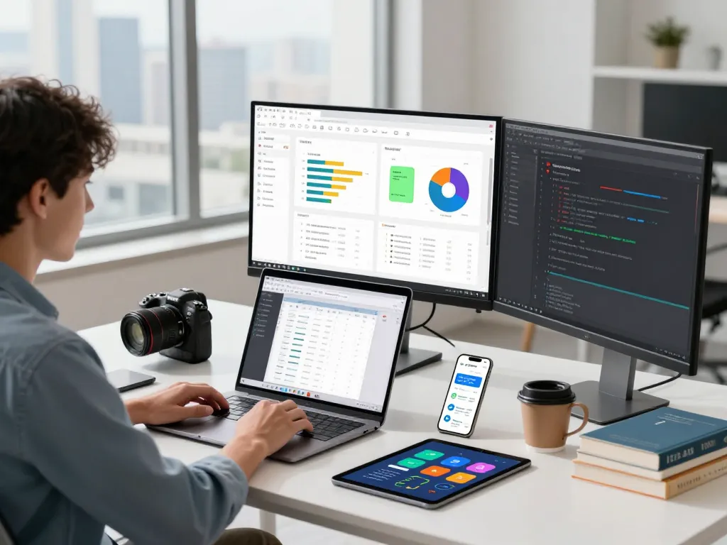 Professional workspace where the latest WPS 下载 features are utilized in a modern software development environment.