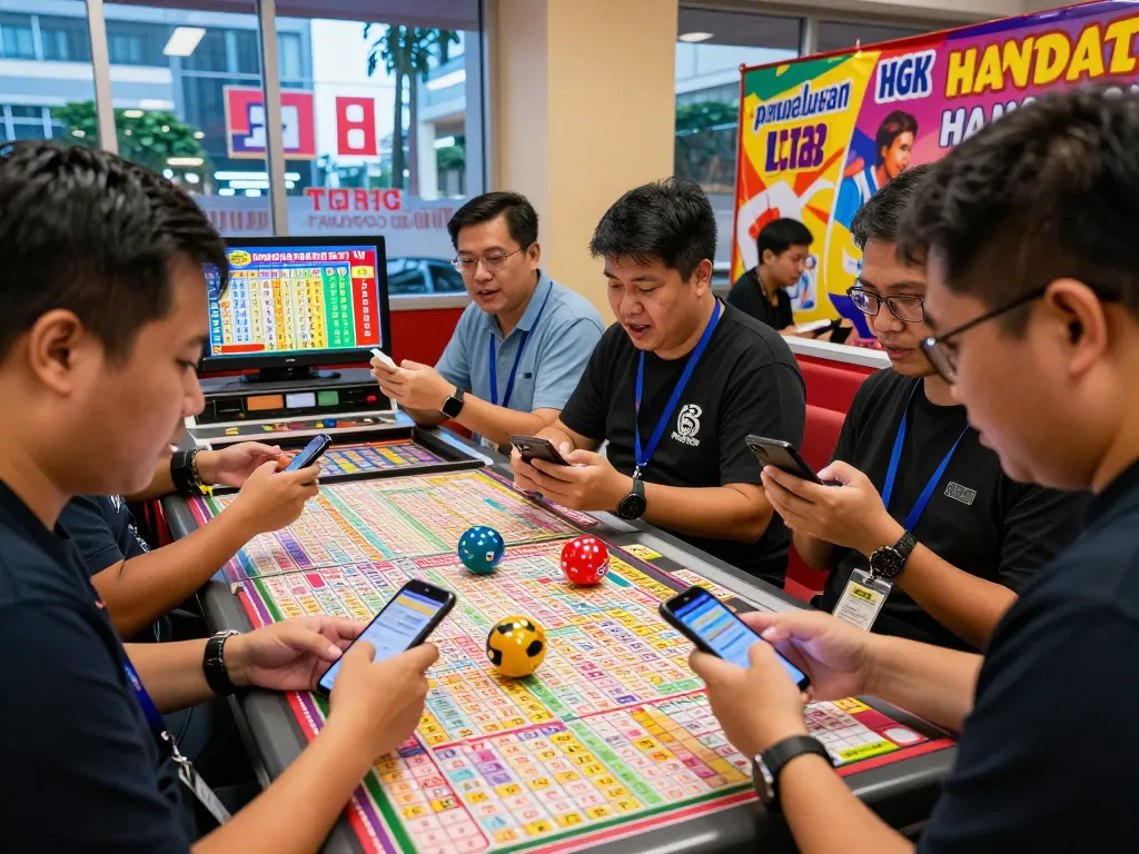 Pemain yang antusias memeriksa hasil Pengeluaran HK Lotto di lingkungan permainan Togel Hongkong yang hidup.