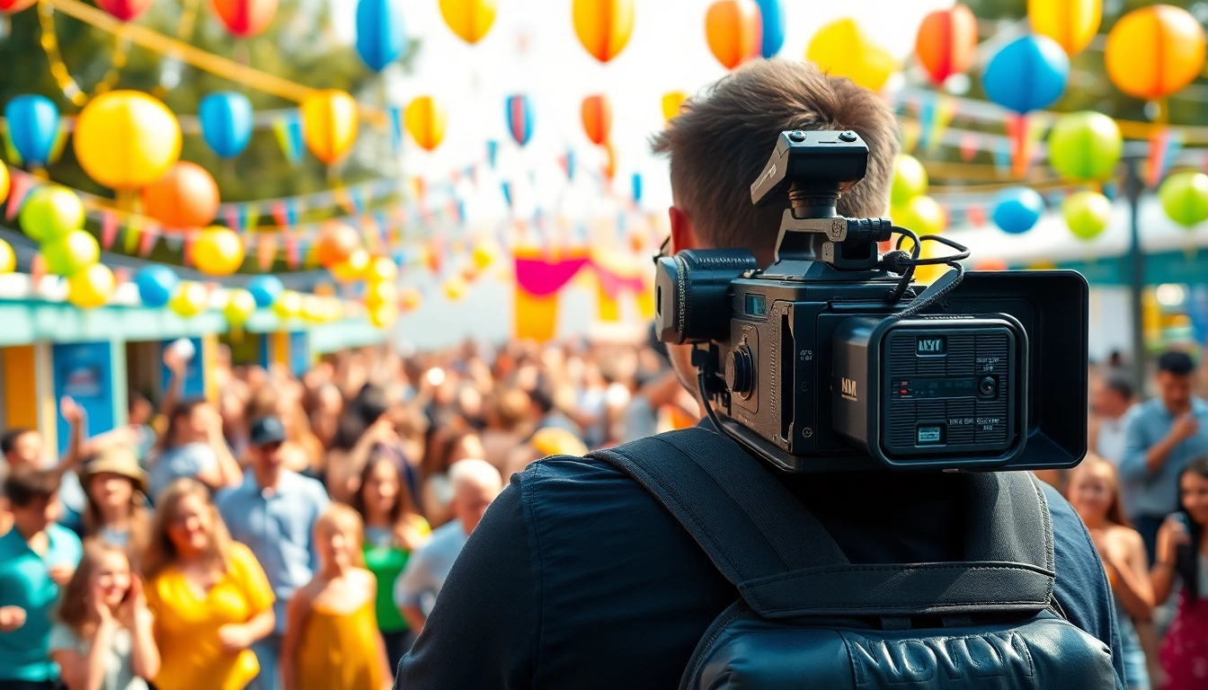 Event videography services capturing a vibrant outdoor celebration with a professional videographer.