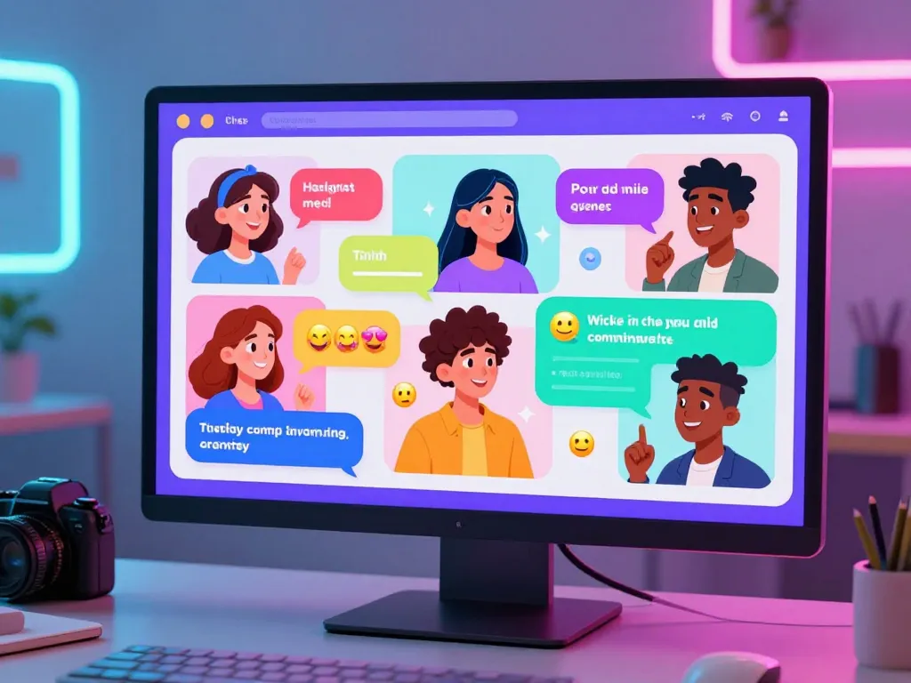 Interactive chat scene showcasing playful character interactions with porn chat AI in a vibrant digital workspace.