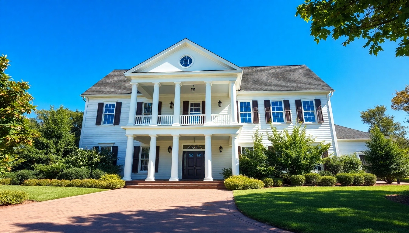 Showcasing colonial home construction with classic architecture and lush landscaping.