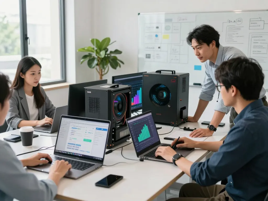 Refurbished pc models in a dynamic tech workspace during collaboration.