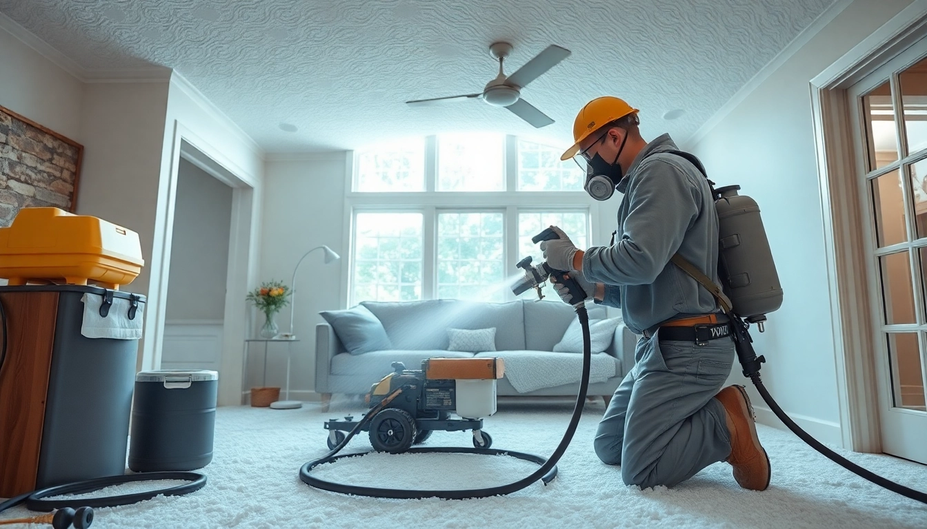 Efficient spray foam removal Kent by a technician in a bright residential environment.