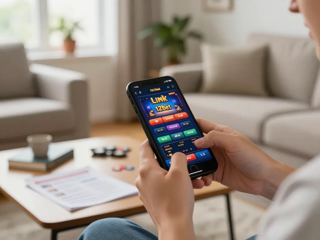 Đặt cược trên ứng dụng casino di động Link 12bet trong một phòng khách ấm cúng