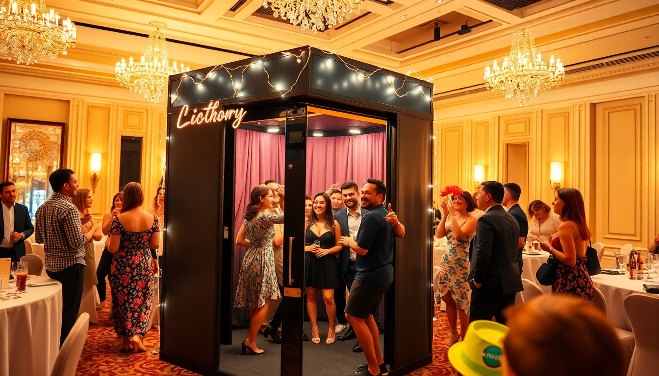 Engage with this lively photo booth rental experience at an event, featuring happy guests and fun props.