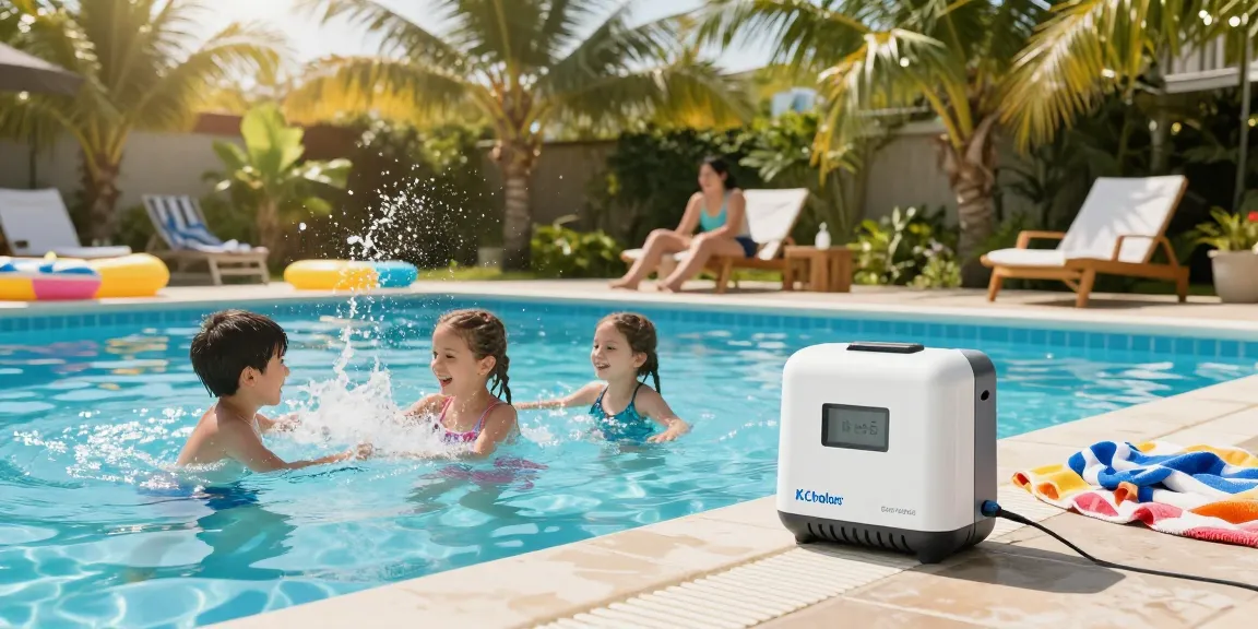 Family enjoying summer pool day with the best salt water chlorinator visible.