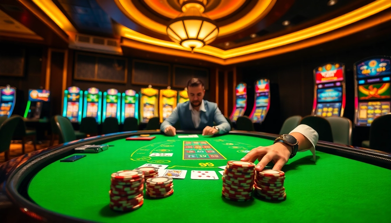 Experience the thrill of Blackjack at 98win, showcasing luxury casino gaming with vibrant colors and exciting action.