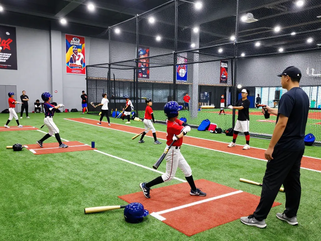 hitclub athletes engaging in baseball training at a modern facility.