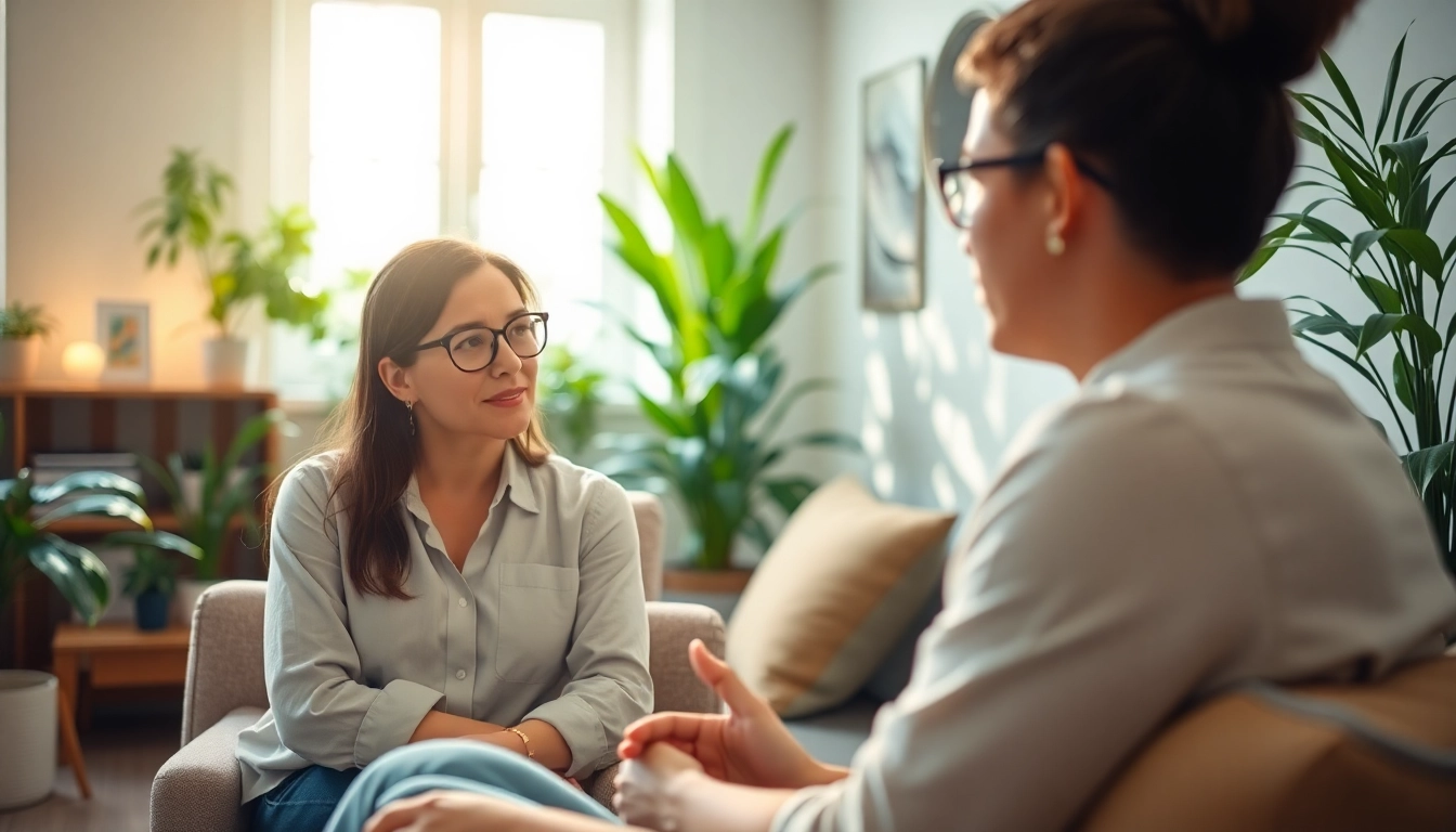 Engaging scene promoting mental wellness between a coach and client in a serene setting.