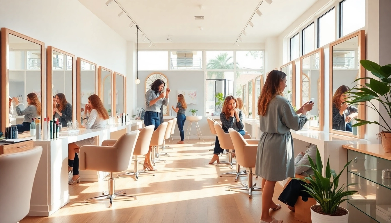 Ladies hairdresser near me showcasing a modern and welcoming salon environment with stylists at work.
