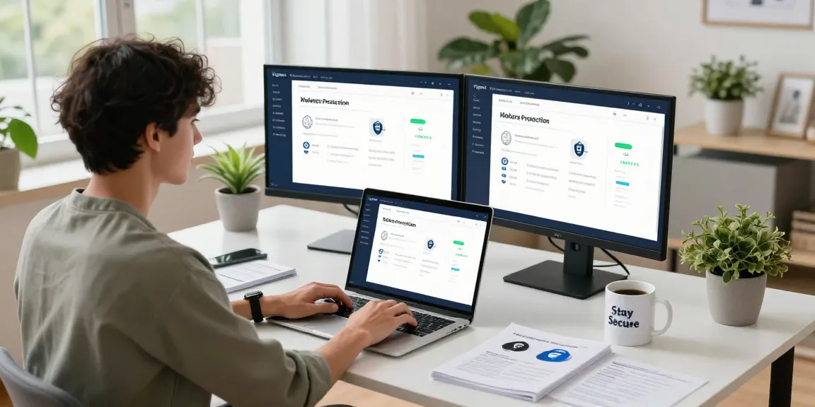 Ensuring malware protection with advanced software showcased in a modern home office.