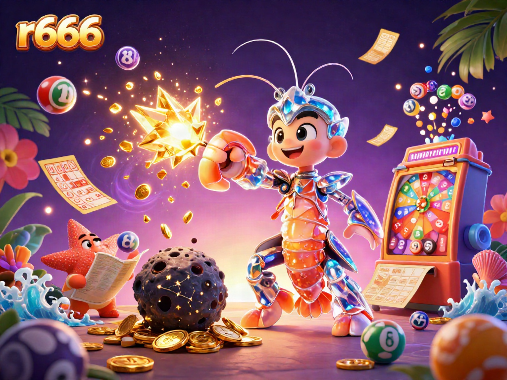 Experience thrilling moments at r666 with dynamic illustrations of games and rewards in a vibrant casino universe.