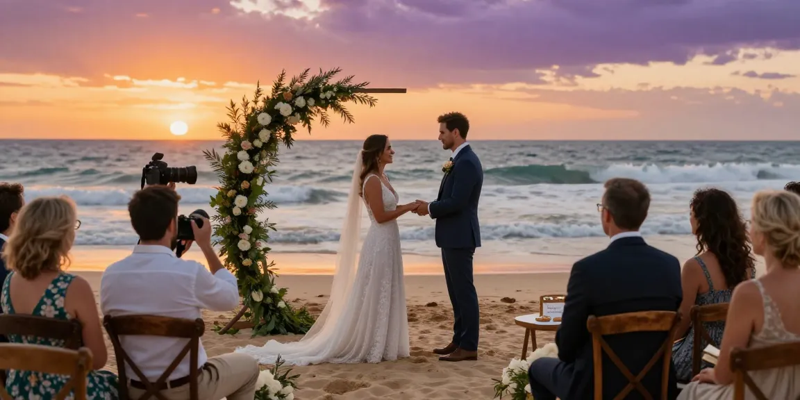 Couple exchanging vows at sunset on Algarve beach captured with dr 70 details.