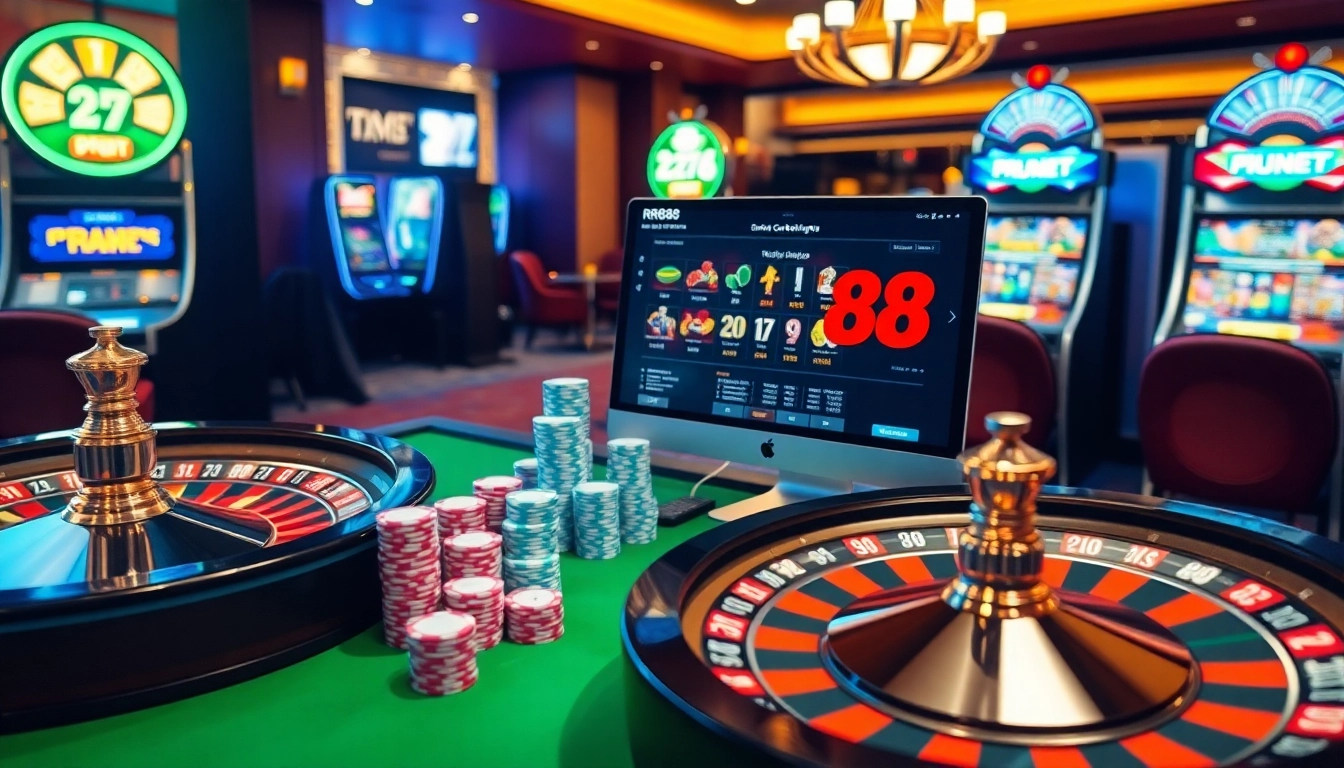Experience the thrill of gambling at Nhà Cái RR88 with vibrant casino elements.