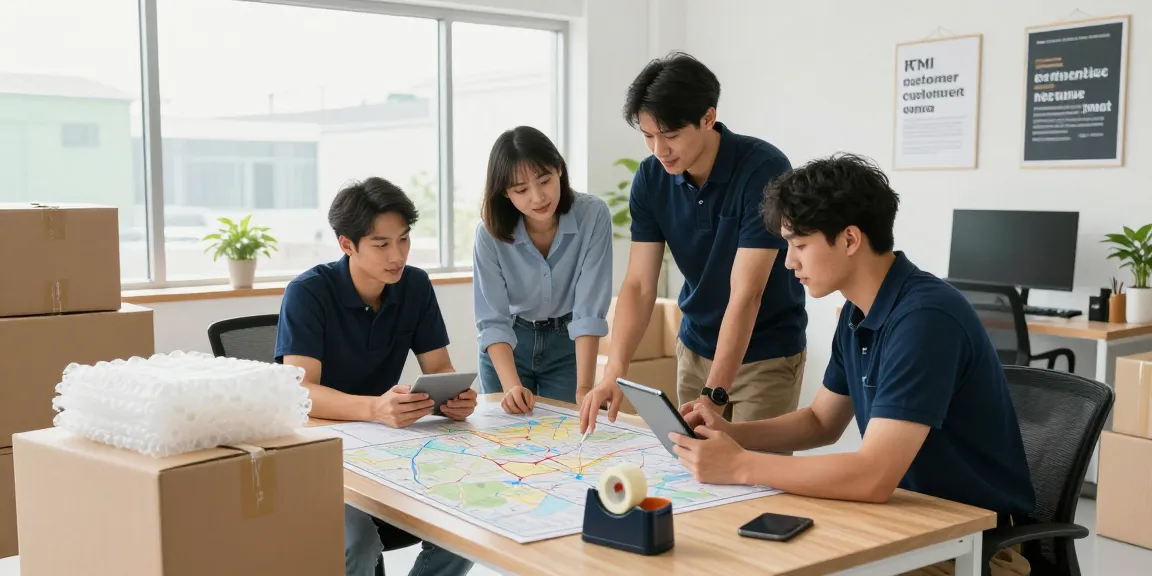 Moving professionals at work in an organized office with packing materials, showcasing the reliability of https://ucuzatasin.com.tr.
