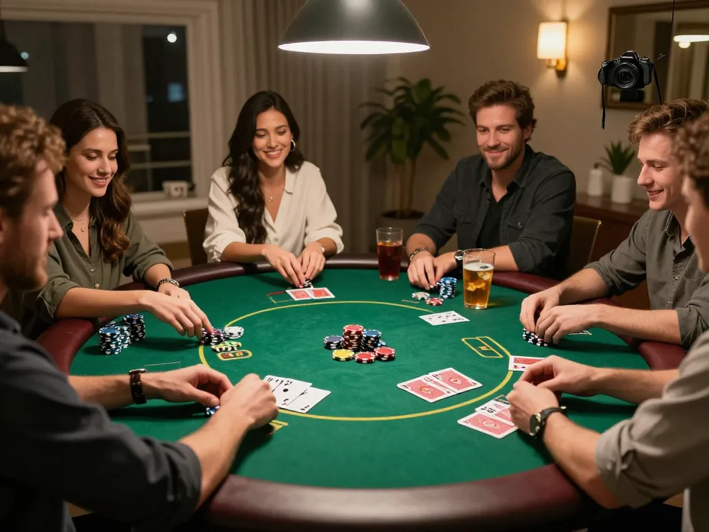 Enjoying a friendly poker game with friends at home, showcasing strategic gameplay at https://fc88.baby