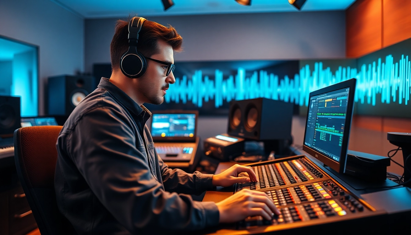Experience online mastering services in a modern studio with specialized audio equipment.