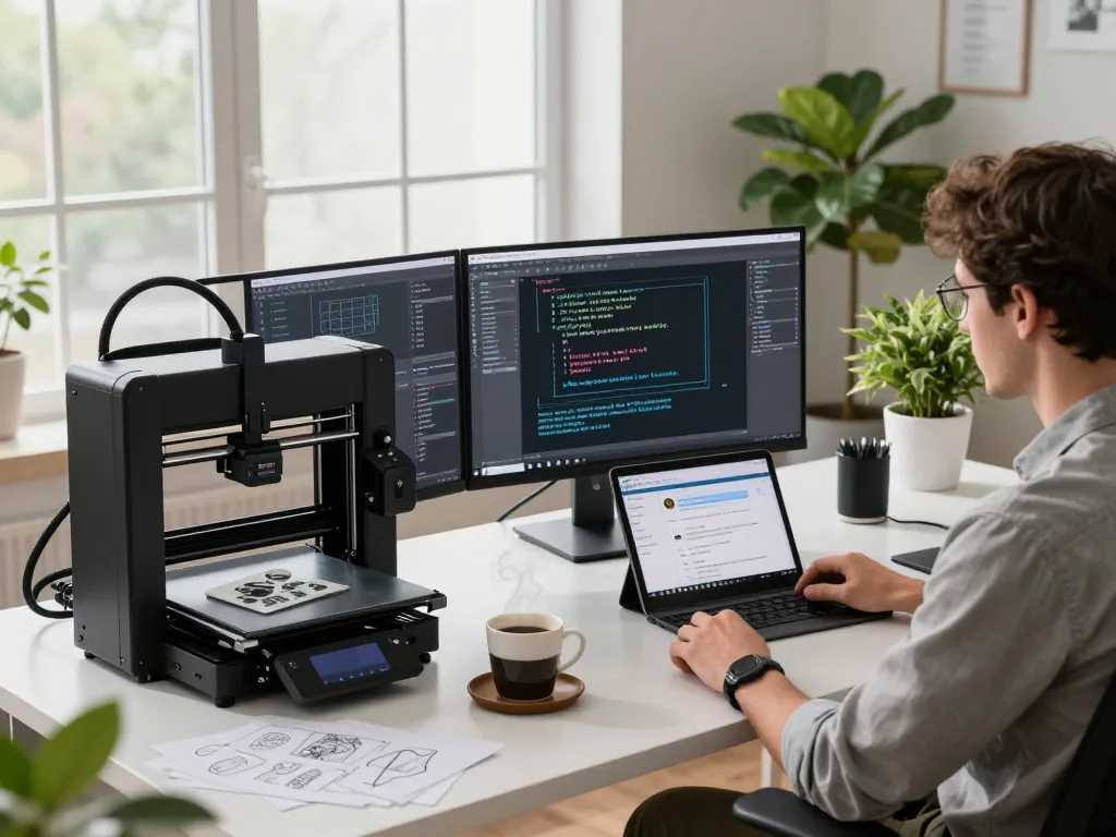 Developer creating CAD models from text to CAD in a modern digital workspace