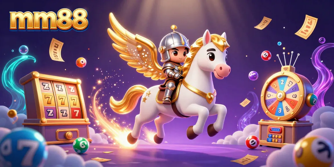 Experience mm88 excitement with vibrant casino elements, a magical horse, and stardust trails.
