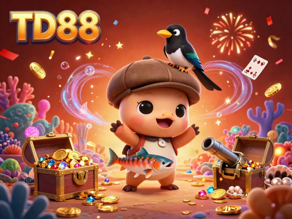 Experience winning strategies with TD88's vibrant casino-themed illustration featuring fun underwater characters.