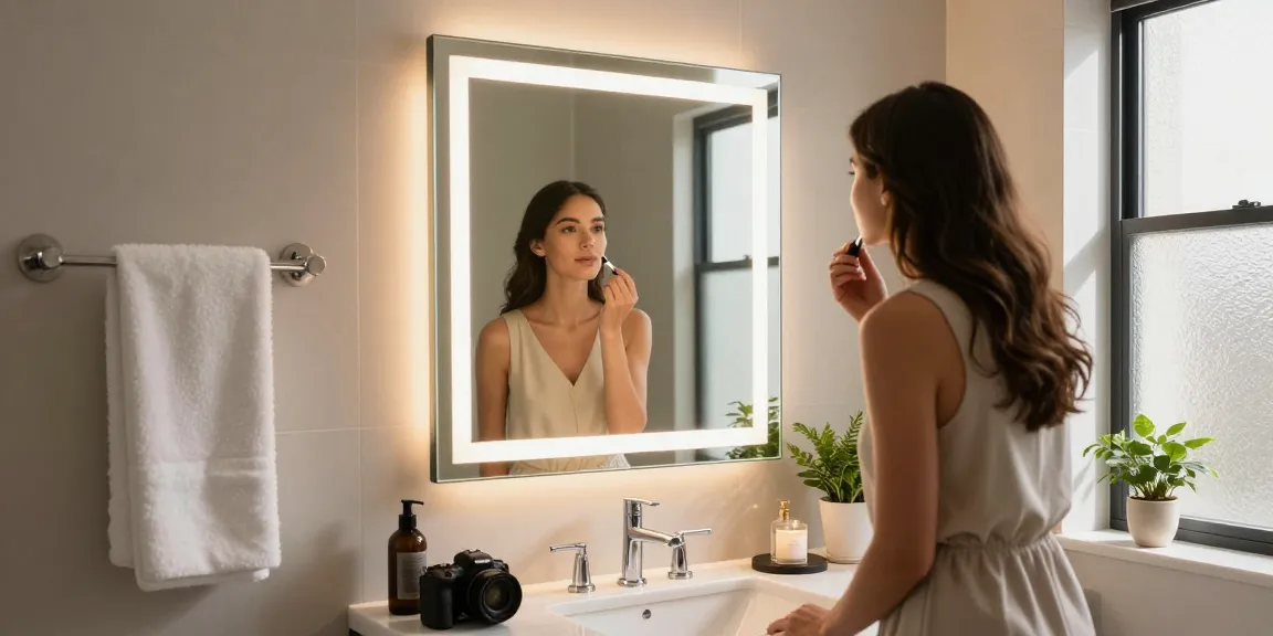 Luxurious hotel bathroom mirror showcasing hotel bathroom mirror 2. led mirror manufacturer with ambient lighting and elegant decor.