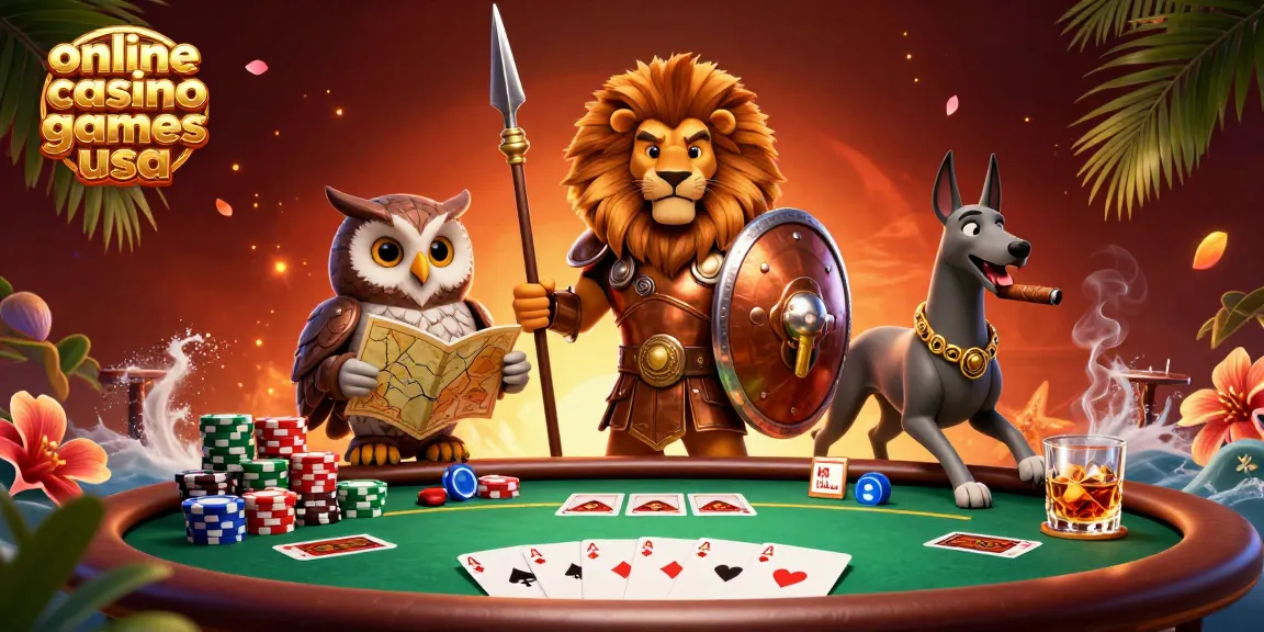 Experience thrilling online casino games usa with strategic characters in a colorful 3D scene of poker.