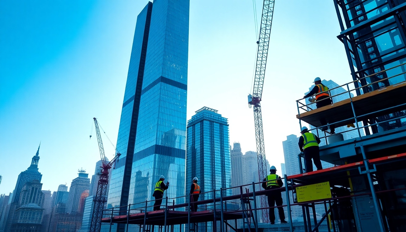 New York City Commercial General Contractor overseeing construction with cranes and skyscrapers.