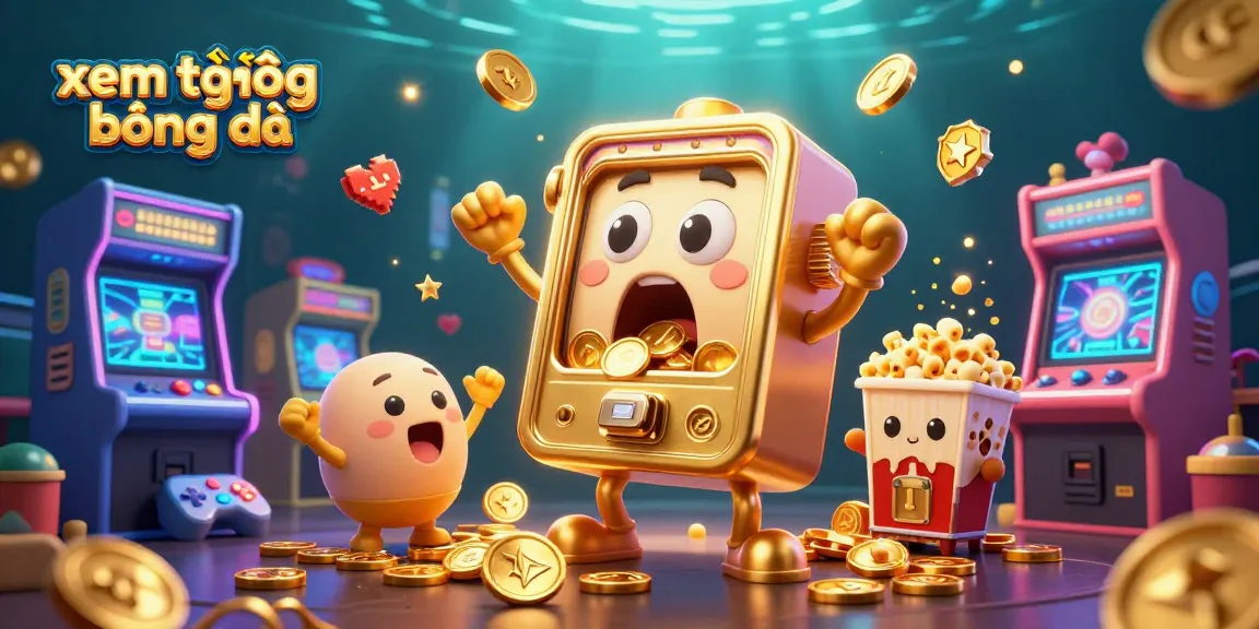 Experience xem trực tiếp bóng đá with vibrant slot machines and arcade elements in a dynamic scene.