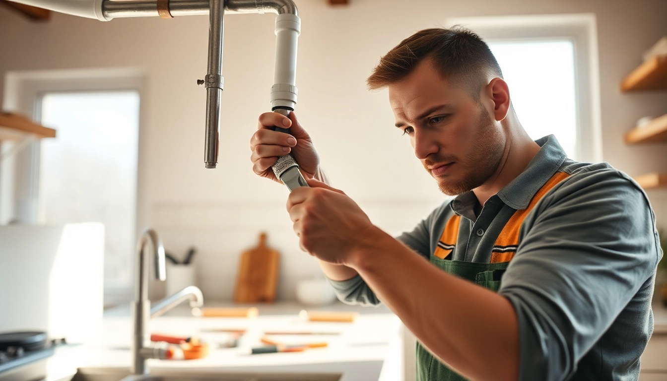 Plumber near me repairing kitchen piping highlighting expert skills and tools.