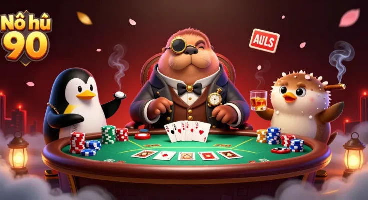 Spin the reels of Nổ hũ 90 with vibrant casino elements capturing the thrilling action.