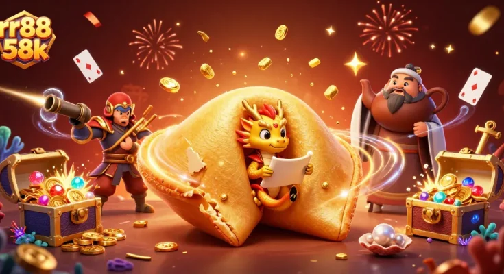 Experience the thrill of rr88 58k with a magical 3D scene showcasing winning elements and adventures in a vibrant casino.