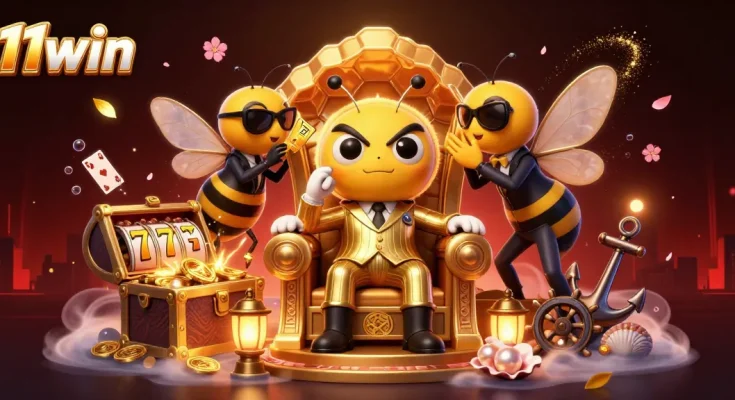 Immerse in the enchanting world of 11win with a vibrant 3D casino illustration featuring exciting gaming elements.