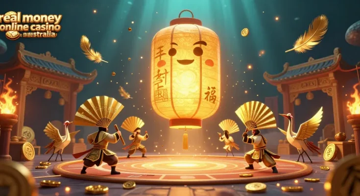 Experience the excitement of a real money online casino in Australia with vibrant characters and golden symbols.